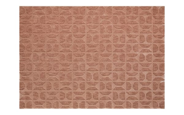 Rectangular area rug with a textured geometric pattern in shades of brown and beige, featuring a soft, plush material ideal for living room or bedroom decor.