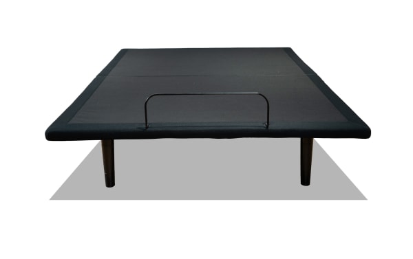 Power Bob Elite Full Adjustable Base in black fabric with metal legs and center support bar, featuring a sleek, low-profile design for customizable head and foot positioning.