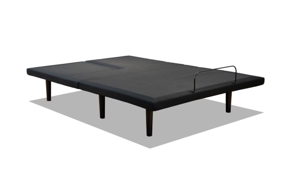 Power Bob Elite Split Head King Adjustable Base in black fabric with six legs, USB ports, wireless remote control, and LED underbed lighting for customizable comfort.