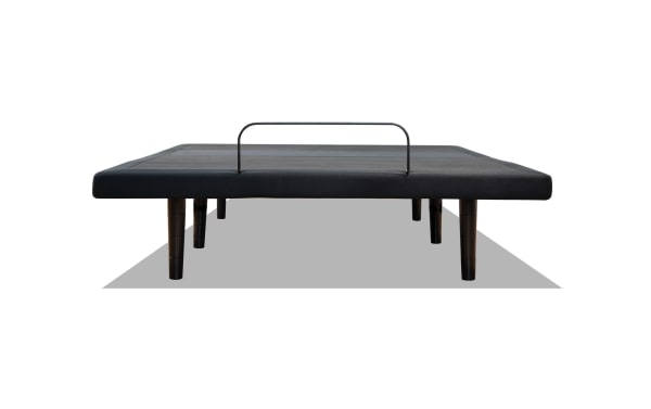 Power Bob Ultra Queen Adjustable Base in black fabric with sturdy black legs, featuring adjustable head and foot support for enhanced comfort and relaxation.