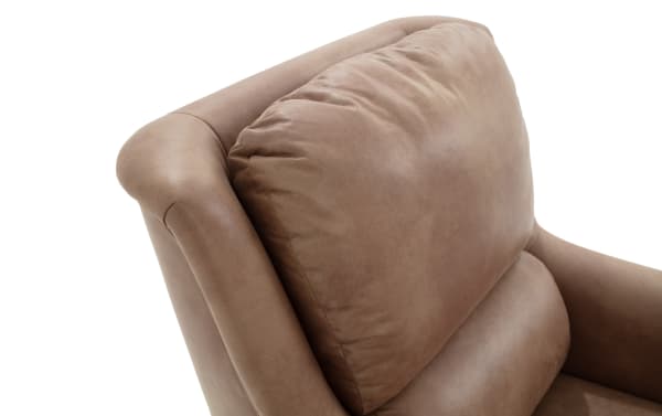 Riley Cognac Accent Chair with plush polyester fabric upholstery in brown, featuring a transitional style and cushioned memory foam seating for comfort.