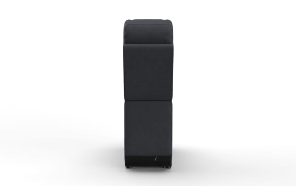 Black modern recliner chair shown from the side, featuring smooth upholstery and a sleek, minimalist design ideal for living room seating.