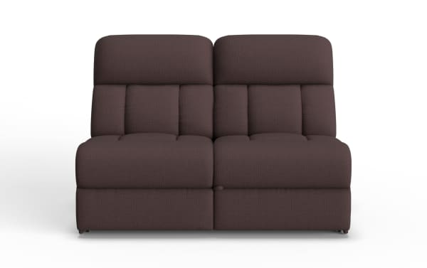Modern two-seater brown fabric recliner sofa with cushioned backrest and seat, designed for comfort and stylish living room seating.