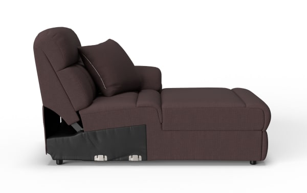 Modern dark brown fabric recliner sofa with cushioned backrest, armrest, and adjustable reclining feature for enhanced comfort.
