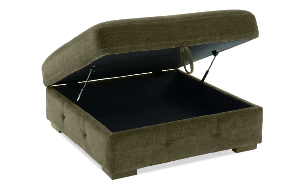 Green Playground Forest Storage Ottoman with polyester fabric upholstery, transitional style, lift-top revealing spacious storage for blankets or games.