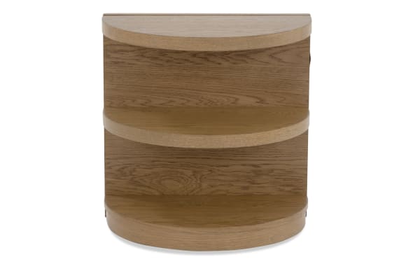 Hampton Natural Half Oval End Table in beige MDF with two spacious curved shelves, contemporary style from Hampton Entertainment & Occasional collection.
