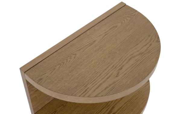 Beige Hampton Natural Half Oval End Table with contemporary style, MDF construction, and spacious shelving for storage in the Hampton Entertainment & Occasional collection.
