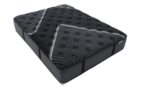 Lush 13'' Full Firm Boxed Mattress in dark gray with quilted cooling cover, layered foam, gel memory foam, and wrapped coil system for firm support.