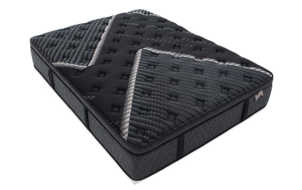 Lush 13.5'' Queen Ultra Plush Boxed Mattress in dark gray with quilted top, cooling cover, pillow top layer, and side handles from Lush collection.