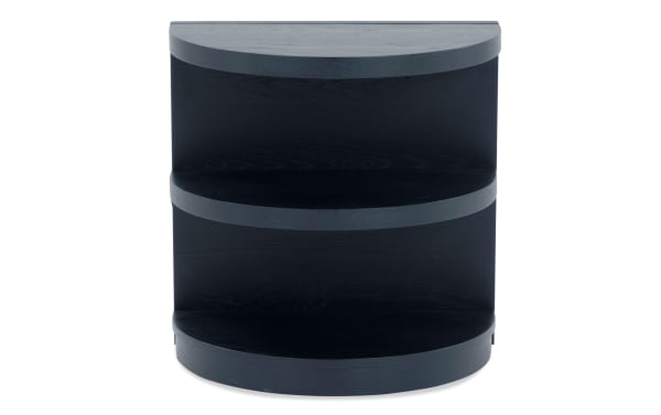 Hampton Black Half Oval End Table in gray MDF with fabric polyester accents, featuring two spacious curved shelves in a sleek contemporary style from Hampton Entertainment & Occasional collection.