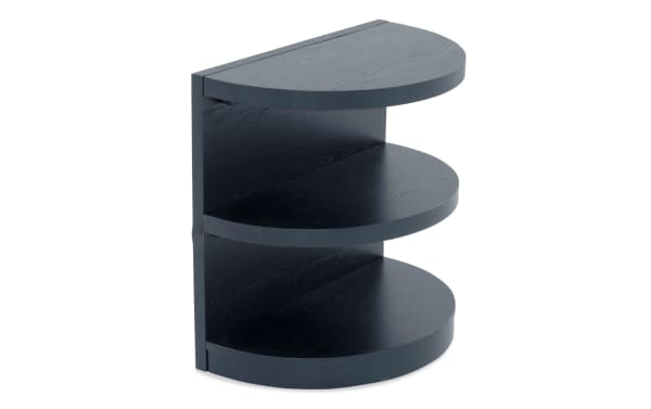 Hampton Black Half Oval End Table in gray MDF with three half-oval shelves, contemporary style from Hampton Entertainment & Occasional collection, ideal for extra storage and display.