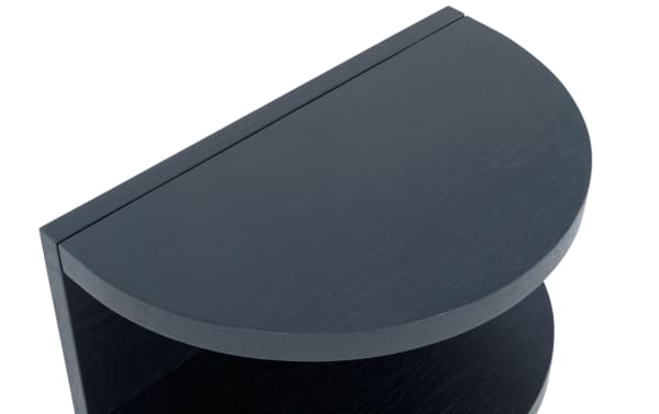 Contemporary Hampton Black Half Oval End Table in gray MDF with spacious shelving, part of Hampton Entertainment & Occasional collection.