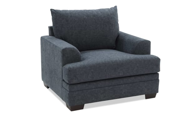 Savannah Blue Chair in blue polyester fabric with plush Bob-O-Pedic® memory foam cushions, transitional style, and sturdy frame for lasting comfort.