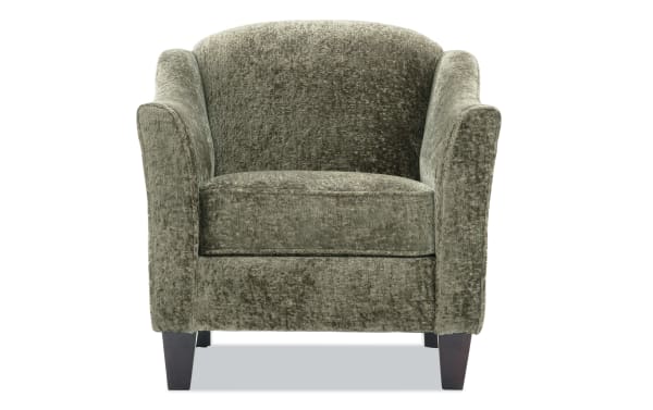 Transitional Cypress Avocado Accent Chair in green polyester fabric with plush cushions and Bob-O-Pedic® Memory Foam for lasting comfort.