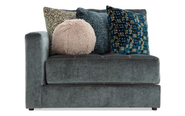 Emerald green Jewels Emerald Left Arm Facing Chair with plush polyester fabric, glam style, and three decorative accent pillows from Jewels collection.