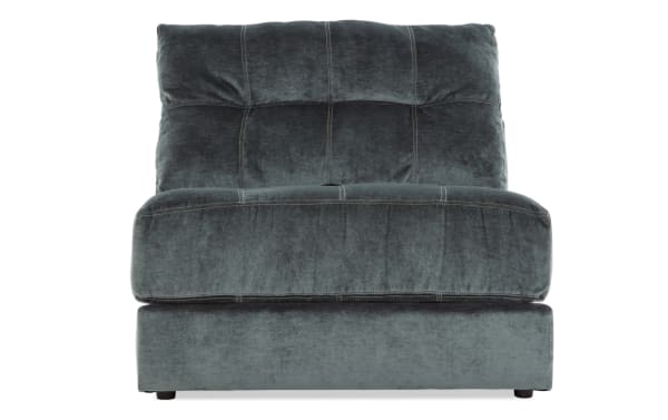 Emerald green Jewels Armless Chair in glam style, upholstered in soft polyester fabric with plush Bob-O-Pedic Gel Memory Foam cushioning.