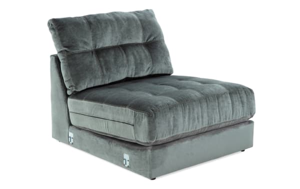 Emerald green Jewels Emerald Armless Chair in glam style, upholstered in soft polyester fabric with plush Bob-O-Pedic Gel Memory Foam seat and back cushions.