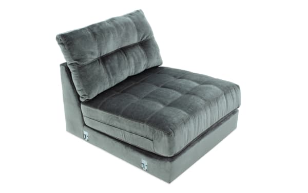 Emerald green Jewels Emerald Armless Chair with plush polyester fabric upholstery, tufted glam design, and Bob-O-Pedic Gel Memory Foam comfort.
