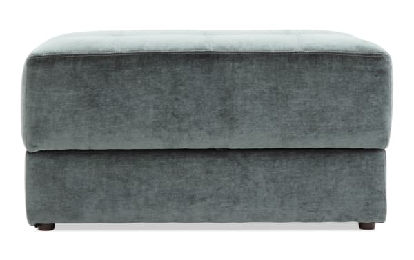 Emerald green Jewels storage ottoman in glam style, upholstered in soft polyester fabric with plush Bob-O-Pedic Gel Memory Foam top and hidden storage.