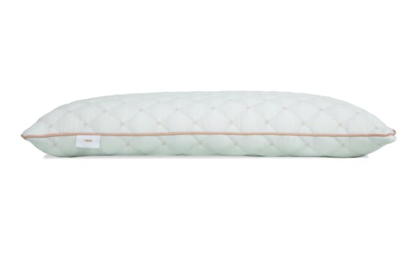 White quilted firm pillow with beige diamond stitching and beige piping along the edge, designed for supportive sleep comfort.