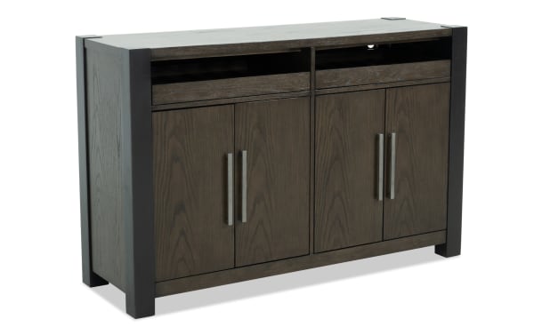 Aurora Brown & Black Server from Aurora Dining collection, transitional style MDF and rubberwood solid cabinet with LED lighting and ample storage.