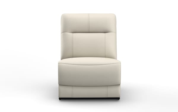 Modern armless beige leather accent chair with stitched detailing and cushioned backrest, ideal for contemporary living spaces.