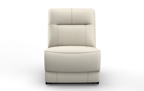 Modern beige leather armless accent chair with cushioned backrest and seat, featuring stitched detailing for contemporary living spaces.