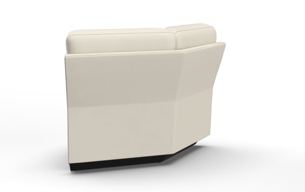 Modern beige leather armchair with clean stitching, angled backrest, and black base, designed for contemporary living spaces.
