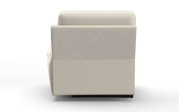 Beige leather recliner chair shown from the side, featuring clean stitching, cushioned armrest, and modern design suitable for living room seating.