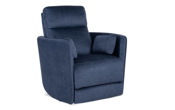 Modern navy blue fabric recliner chair with padded armrests and cushioned backrest, designed for living room comfort and style.