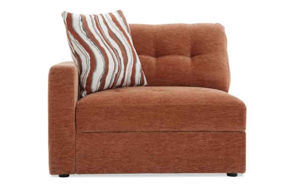 Modular Bob® Spice left arm facing storage chair in orange polyester fabric, contemporary style with tufted back and memory foam cushions.