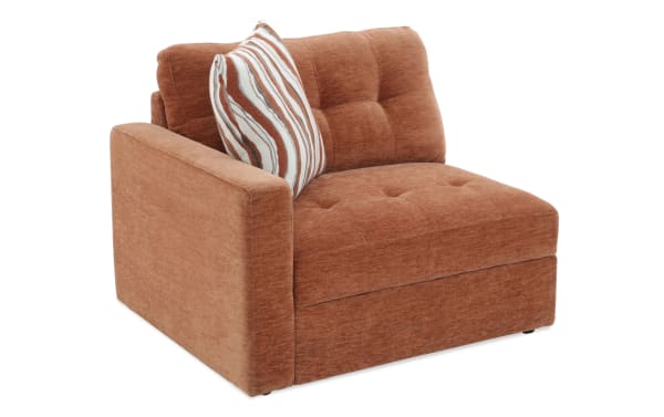 Modular Bob® Spice left arm facing storage chair in orange polyester fabric, contemporary style with tufted cushions and memory foam comfort.