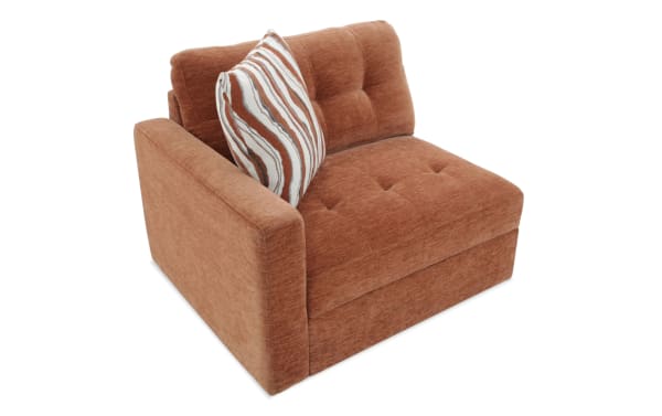 Modular Bob® Spice left arm facing storage chair in orange polyester fabric, contemporary style with tufted cushions and memory foam seating.