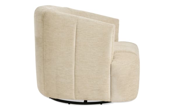 Ayden Linen Accent Swivel Chair in beige polyester fabric with plush Bob-O-Pedic Memory Foam cushioning, featuring a transitional style and 360-degree swivel base.