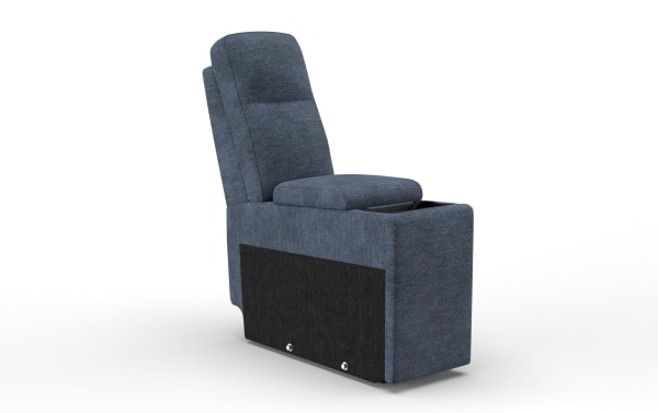 Bolt Navy Console with Wireless Charging in transitional style, featuring navy polyester fabric upholstery and plywood frame.