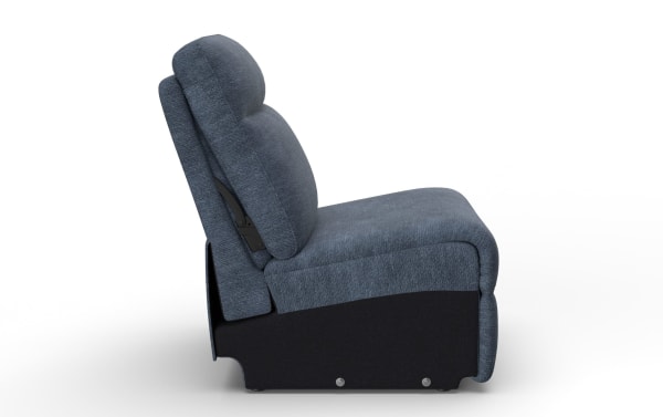 Bolt Navy Armless Chair in navy blue polyester fabric with plywood frame, transitional style, featuring plush memory foam cushioning for comfort.