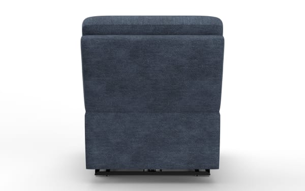 Bolt Navy Armless Power Recliner with Power Headrest in blue polyester fabric, transitional style, featuring a sleek armless design and adjustable zero-gravity recline.