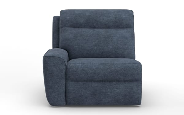 Bolt Navy left arm facing power recliner in blue polyester fabric with power headrest, zero-gravity recline, and transitional style.