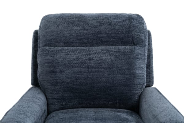 Dark gray upholstered recliner chair with plush cushioning and soft fabric, designed for comfort and modern living room decor.