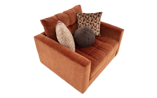 Jewels Spice Side Chair in orange polyester fabric with plush cushions and three decorative accent pillows, part of the glam Jewels collection.