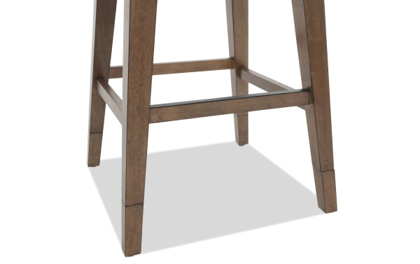 Wooden stool legs with a warm brown finish, featuring square tapered design and horizontal support bars for stability.