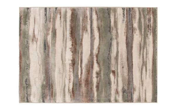 Oakley 5' x 7' multicolored striped rug with thick polyester pile, featuring a transitional style and soft fabric texture for comfortable flooring.
