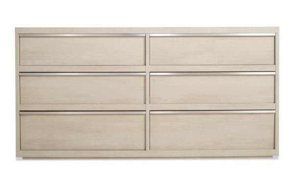 Delray White 6 Drawer Dresser from Delray Bedroom collection, contemporary style MDF dresser with six smooth-glide drawers in a clean white finish.
