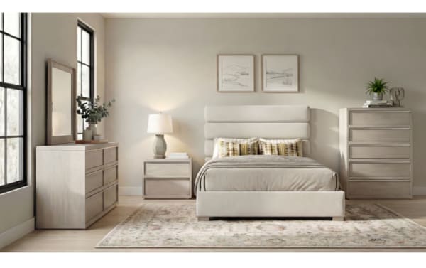 Delray White 6 Drawer Dresser from Delray Bedroom collection, contemporary style MDF dresser with smooth-glide, self-closing drawers in clean white finish.