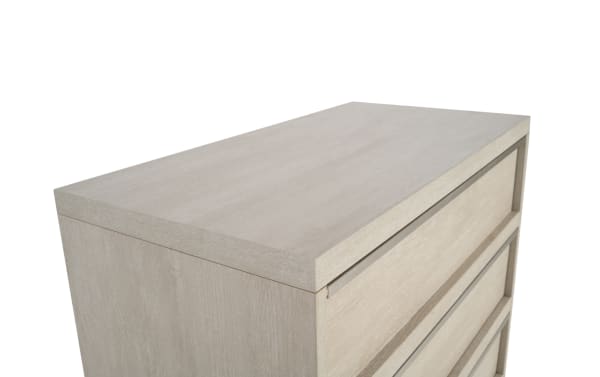 Delray White 5 Drawer Chest in MDF with a smooth whitewashed finish, featuring a contemporary design from the Delray Bedroom collection.