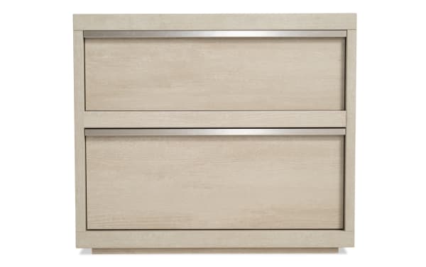 Contemporary Delray White 2 Drawer Nightstand in MDF with smooth soft-closing drawers, sleek white finish, and built-in USB/USB-C ports for bedroom use.