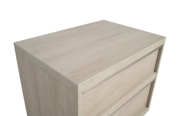Delray White 2 Drawer Nightstand in MDF with a smooth whitewashed finish, contemporary style from Delray Bedroom collection, featuring two soft-close drawers.