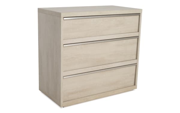 Delray White 3 Drawer Chest in MDF with a contemporary design, featuring three soft-close drawers in a sleek, light wood finish from the Delray Bedroom collection.