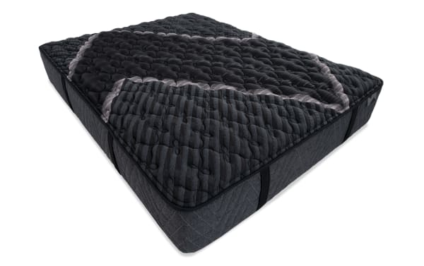 Lush 13'' Queen Extra Firm Mattress in dark gray with quilted cooling cover, layered foam, gel memory foam, and wrapped coil system for firm support and pressure relief.