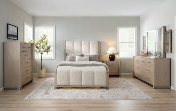 Light wood drawer with metal handles, featuring a smooth, natural wood grain interior, designed for bedroom or office storage furniture.